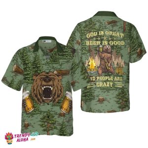 Camping Angry Bear Drink Beer Hawaiian Shirt