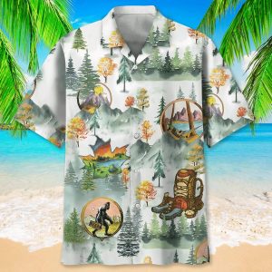 Camping Bigfoot Trendy Hawaiian Shirt For Men, Camping Shirt, Adventure Shirts