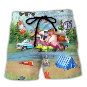 Camping Flamingo Husband And Wife Camping Partners For Life Trendy KLA Hawaiian Beach Shorts