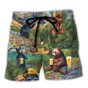 Camping Funny Bear Drinking Camping And Beer Why I’m Here Trendy KLA Hawaiian Beach Shorts