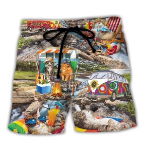 Camping Funny Cat Chilling This Is My Camping Shirt Trendy KLA Hawaiian Beach Shorts