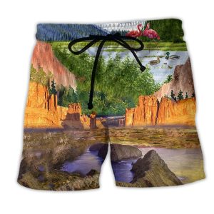 Camping Love Flamingo Landscape Trendy KLA Hawaiian Beach Shorts