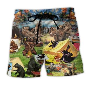 Camping Worst Case Scenario Bears Eat You Funny Trendy KLA Hawaiian Beach Shorts