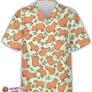 Capybara & Tropical Flora Mens Funny Beach Hawaiian Shirt