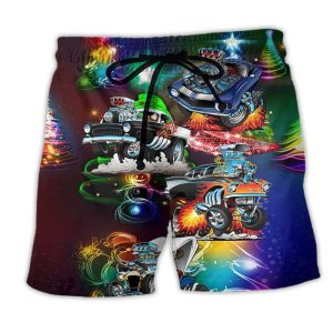 Car Merry Christmas Star Light Trendy KLA Hawaiian Beach Shorts