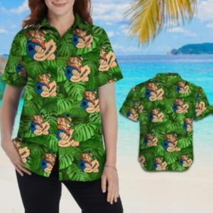 Carolina Panthers Leprechaun St Patricks Day Women Button Up Hawaiian Shirt