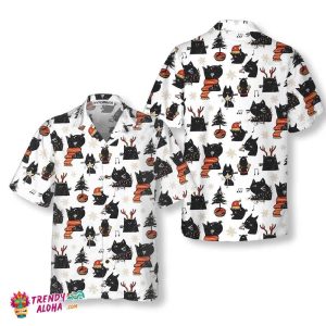 Cartoon Black Cat Merry Christmas Hawaiian Shirt, Funny Christmas Cat Shirt, Best Xmas Gift Idea