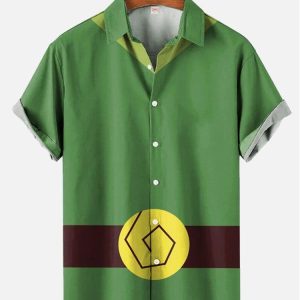 Cartoon Costume Nostalgic Funny Golden Belt Printing Hawaiian Short Sleeve KLA Hawaiian Shirt