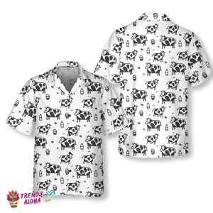 Cartoon Cow Hawaiian Shirt, Funny Cow Print Button Up Shirt For Men & Women