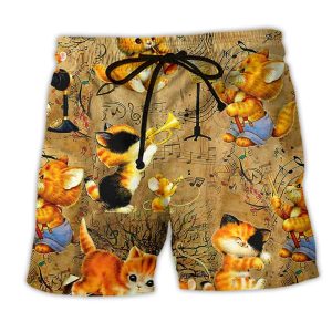 Cat Baby Love Music Funny Trendy KLA Hawaiian Beach Shorts