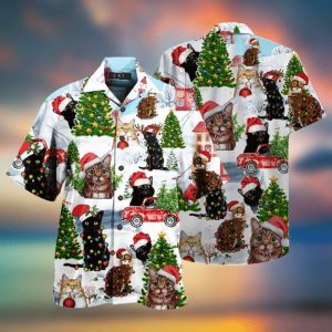 Cat Christmas Santa Theme Hawaiian Shirt Unique Design