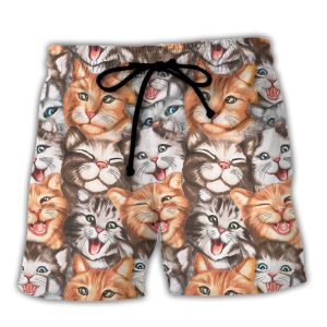 Cat Cute Happy Life With Funny Little Cat Trendy KLA Hawaiian Beach Shorts