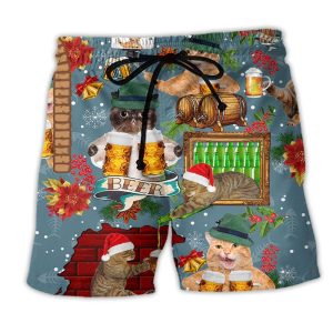 Cat Don’t Let Your Cat Drink Beer Trendy KLA Hawaiian Beach Shorts