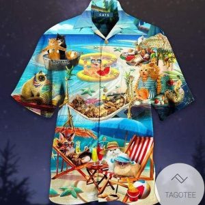 Cat Having Funny At The BeacUnisex Hawaiian Shirts