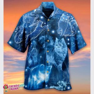 Cat Love Blue Neon Stunning, Hawaiian Shirt With Cat, Hawaiian Set Gift, Gifts For Bachelor Party, KLA Shirt Funny, Funny Hawaiian Shirt