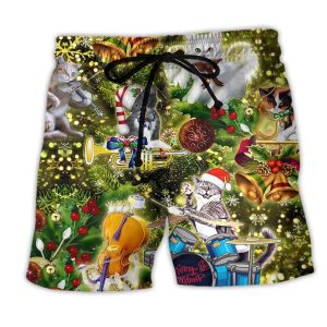 Cat Merry Christmas Angel Trendy KLA Hawaiian Beach Shorts