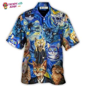 Cat Starry Night Funny Cat Painting Art Style Hawaiian Shirt – Trendy KLA