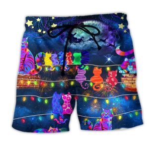 Cat The Jolly Cats On Roofs Christmas Trendy KLA Hawaiian Beach Shorts
