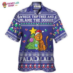 Cat Wreck The Tree And Blame The Doggie Christmas Hawaiian Shirt – Trendy KLA