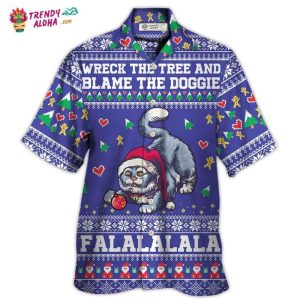 Cat Wreck The Tree And Blame The Doggies Christmas Hawaiian Shirt – Trendy KLA