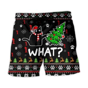Cat Wreck The Tree Funny Ugly Style Christmas Trendy KLA Hawaiian Beach Shorts
