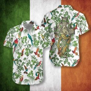 Celtic Cross Irish St. Patrick’s Trendy Hawaiian Shirt, Shamrock Shirt, Irish Day Trendy Hawaiian Shirt