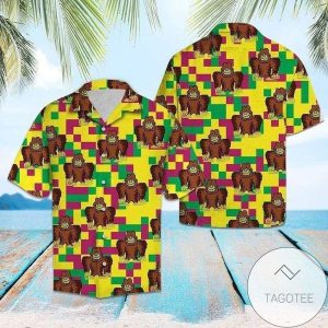 Charming Bigfoot Cartoon Graphics on a Hawaiian Shirt