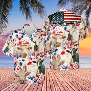 Charolais Cattle American Flag Hawaiian Trendy Hawaiian Shirt, Farm Cow Trendy Hawaiian Shirt For Men And Women