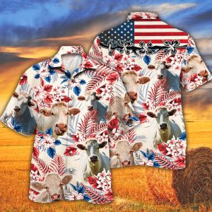 Charolais Cattle Lovers American Flag Trendy Hawaiian Shirt, Cow Trendy Hawaiian Shirt For Summer Gifts