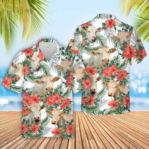 Charolais Cow Hawaiian Flowers Trendy Hawaiian Shirt, Gift For Farm Clothing, Summer Gift For Men And Women