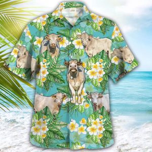 Charolais Cow Trendy Hawaiian Shirt, Cow Lovers, Funny Animal Trendy Hawaiian Shirts, Shirt For Men, Gift For Him