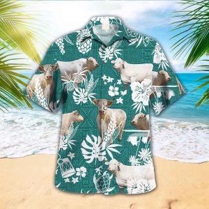 Charolais Cow Trendy Hawaiian Shirt, Cow Shirts, Farm Lover Hawaii Shirt, Hawaiian Casual Button Down Shirt