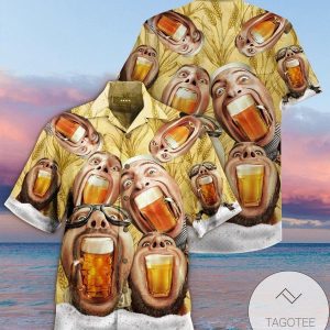 Cheerful Beer Enthusiast Displayed on Hawaiian Shirt