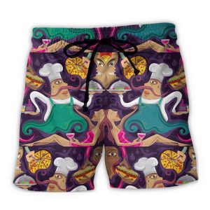 Chef Food Pizza Funny Trendy KLA Hawaiian Beach Shorts