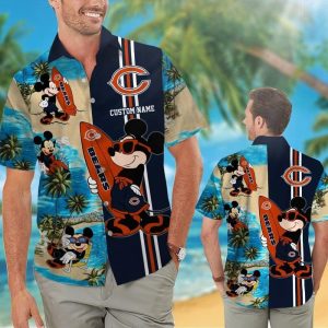 Chicago Bears Mickey Name Personalized Short Sleeve Button Up Tropical Hawaiian Shirt