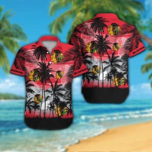 Chicago Blackhawks Short Sleeve Button Up Tropical Shirt Hawaiian Shirt