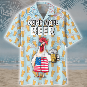 Chicken And Beer Watercolor Trendy Hawaiian Shirt, KLA Shirt Hawaii, Hawaii Shirts Mens