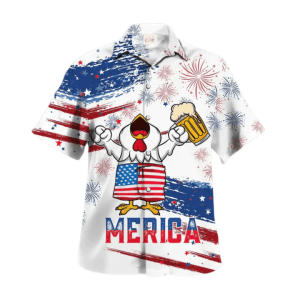 Chicken Drink Beer Trendy Hawaiian Shirt Chicken Merica Patriotic Trendy Hawaiian Shirt