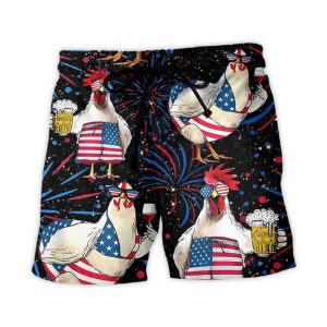 Chicken Independence Day Beer Style Trendy KLA Hawaiian Beach Shorts