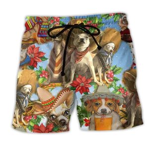 Chihuahua Loves Snow Merry Christmas Trendy KLA Hawaiian Beach Shorts