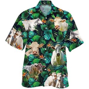 Chorolais Cow Hawaiian Shirt with Tropical Button Up Theme