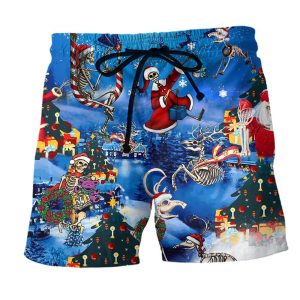 Christmas And Skull Merry Xmas Trendy KLA Hawaiian Beach Shorts
