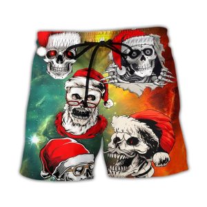 Christmas Bad Santa Skull Love Xmas Galaxy Trendy KLA Hawaiian Beach Shorts