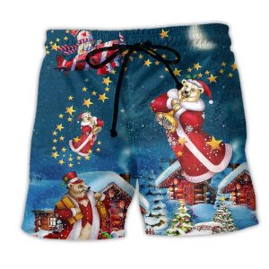 Christmas Bear Santa With Happiness Trendy KLA Hawaiian Beach Shorts