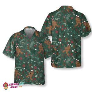 Christmas Bigfoot Pattern Hawaiian Shirt, Funny Bigfoot Christmas Shirt For Men