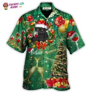 Christmas Black Cat Drinking Happy Christmas Tree Green Light Hawaiian Shirt – Trendy KLA