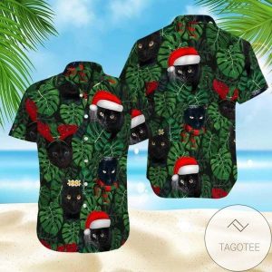Christmas Black Cat Themed Unique Hawaiian Shirt Design