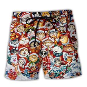 Christmas Cat Funny Happiness Trendy KLA Hawaiian Beach Shorts