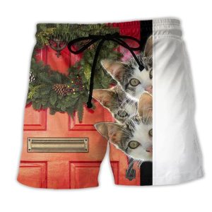 Christmas Cat Looking Forward To Christmas Trendy KLA Hawaiian Beach Shorts