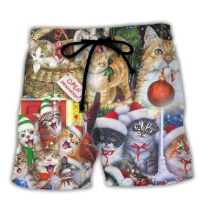 Christmas Cat Love Xmas Trendy KLA Hawaiian Beach Shorts